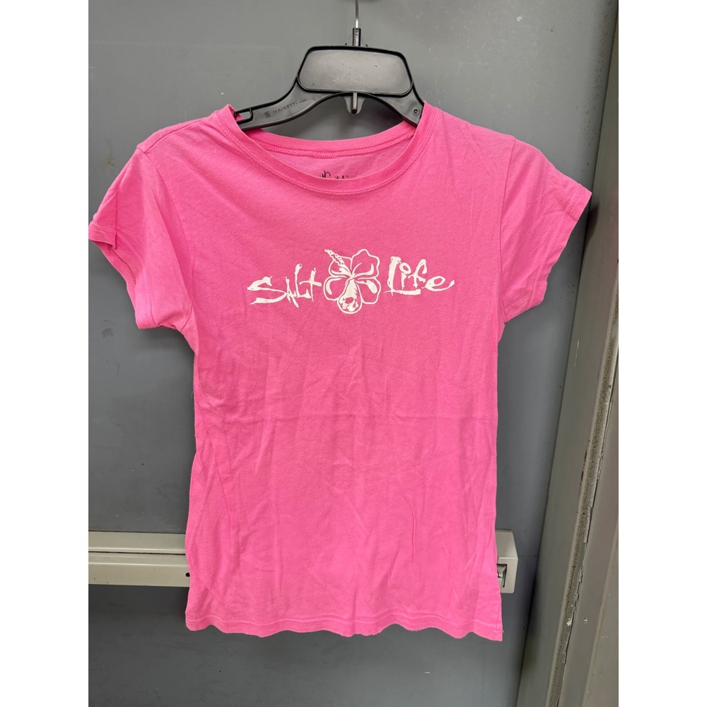 Salt Life Womens Pink Hibiscus Logo Graphic T-Shirt Small Short Sleeve Cotton
